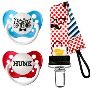 NEW Ulubulu 2-Pack Pacifiers & Pacifier Clip